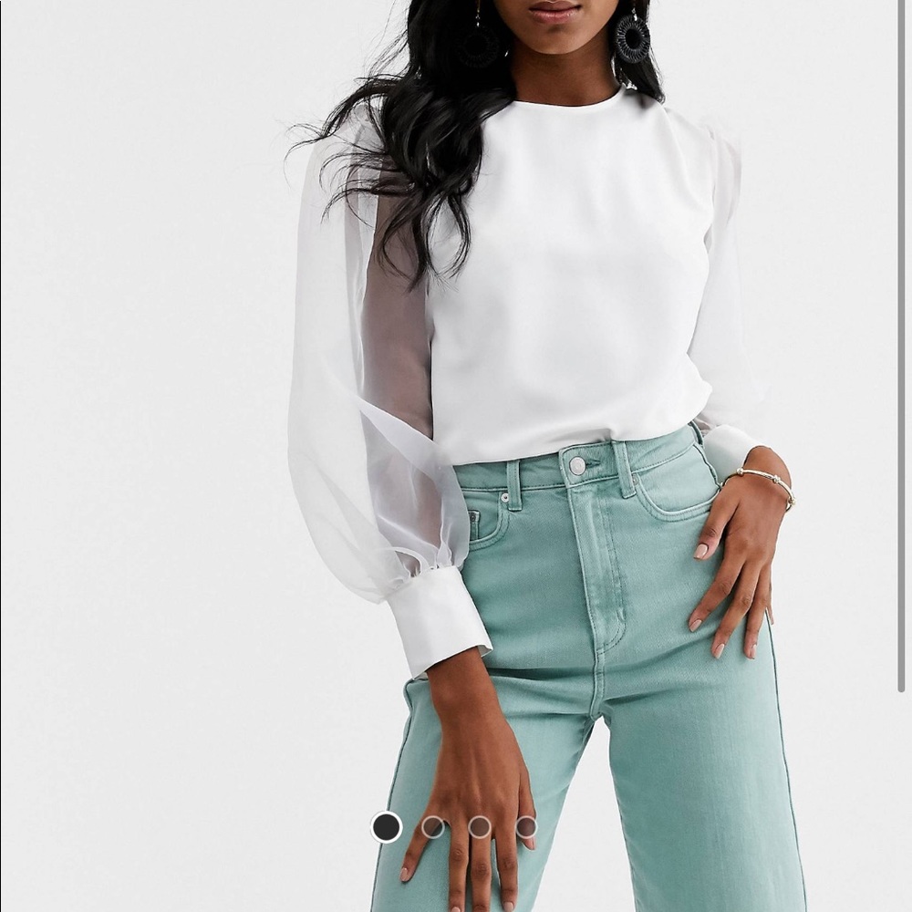 White Puff Balloon Organza Sleeve Top